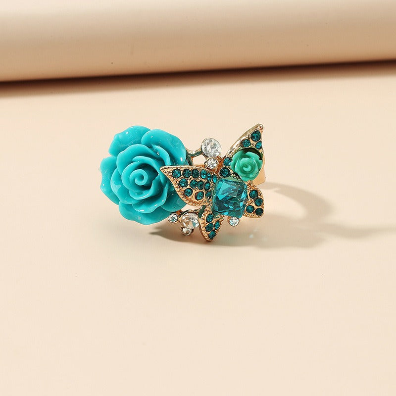 Rose Ring Ethnic Style Butterfly Ring Vintage Bohemian Alloy Popular Handpiece