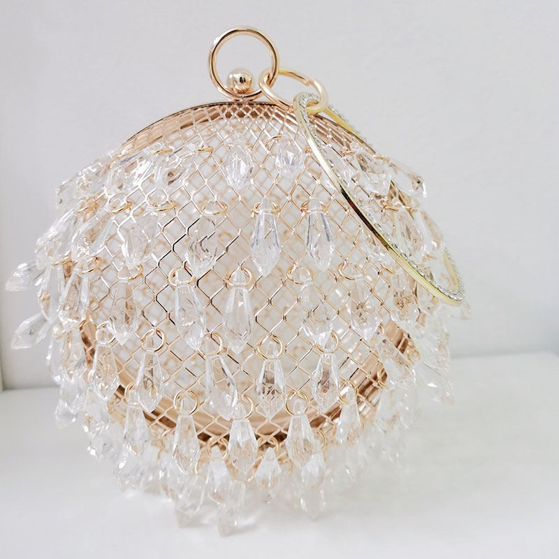 Teardrop shaped acrylic multi color selection round metal birdcage handheld evening bag