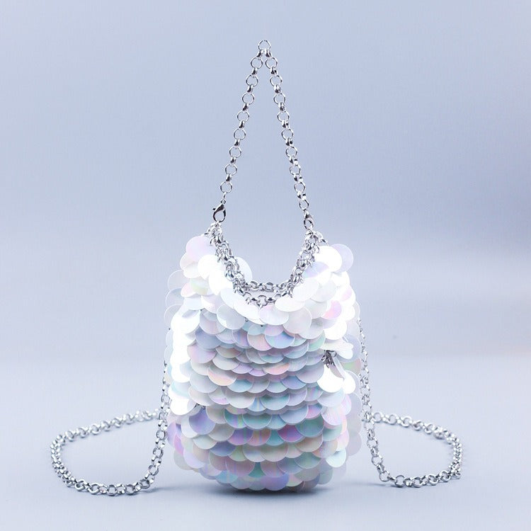 Metal fish scale sequin bag hand woven banquet sequin mobile phone bag crossbody bag for women