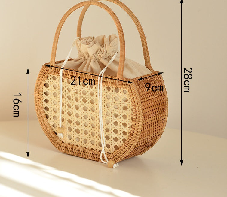 Pure handmade basket Nordic style storage picnic travel basket woven rattan women handbag