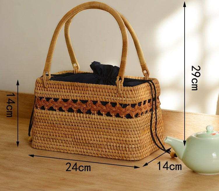 Pure handmade basket Nordic style storage picnic travel basket woven rattan women handbag