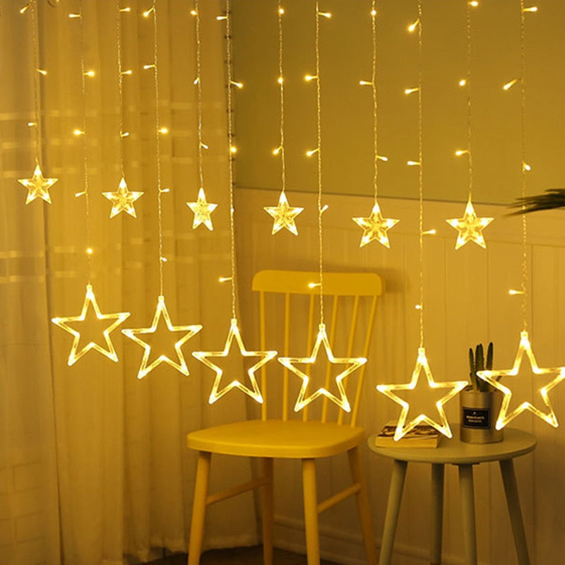 Star Light  Christmas Decoration - Jenaklo  Item Type:Night LightsBody Material:PlasticShape:Snowflake Emitting color: Warm white / Multicolor The length: 3m width(length) The lead wire(the cord): 1.5m The height: 3m LED Qty: 128leds End plug: Yes The modes of the controller: 8 modes The memory function: Yes The wattage: 0.6W 1x Star icicle light 3m Jenaklo #