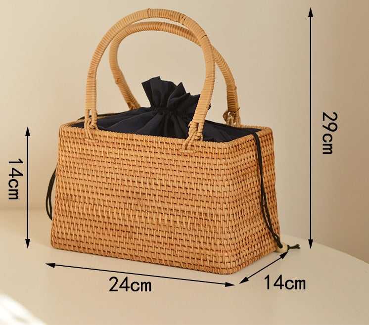 Pure handmade basket Nordic style storage picnic travel basket woven rattan women handbag