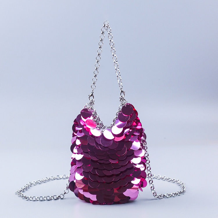 Metal fish scale sequin bag hand woven banquet sequin mobile phone bag crossbody bag for women