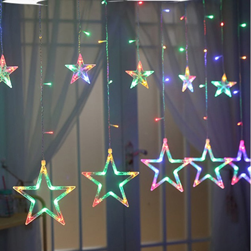 Star Light  Christmas Decoration - Jenaklo  Item Type:Night LightsBody Material:PlasticShape:Snowflake Emitting color: Warm white / Multicolor The length: 3m width(length) The lead wire(the cord): 1.5m The height: 3m LED Qty: 128leds End plug: Yes The modes of the controller: 8 modes The memory function: Yes The wattage: 0.6W 1x Star icicle light 3m Jenaklo #