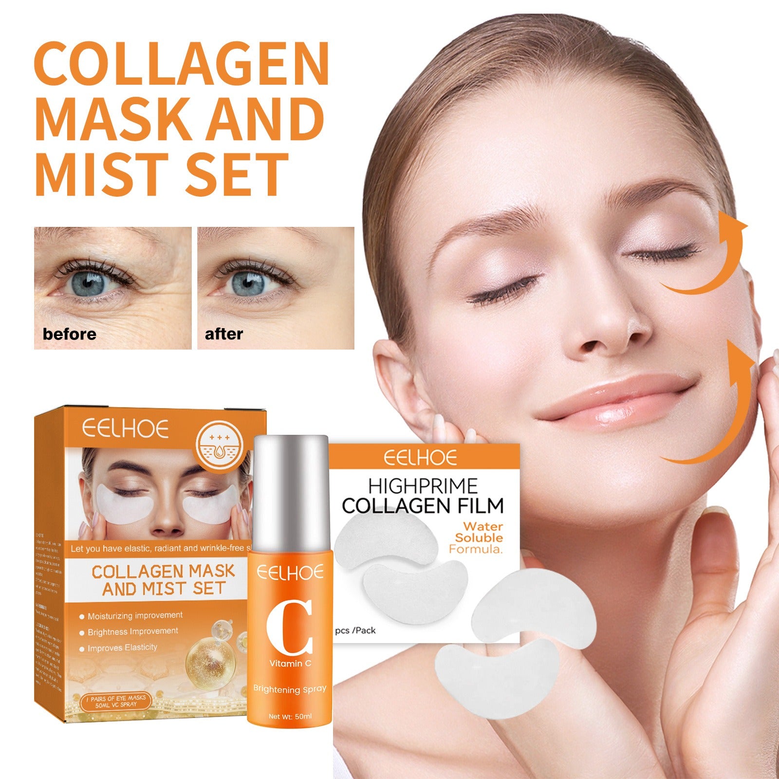 Collagen Eye Mask Spray Set Anti aging anti wrinkle anti aging collagen hydrating and moisturizing - Jenaklo  Applicable people: womenCosmetic efficacy: moisturizingNet content: 50ml (g/ml) Jenaklo #