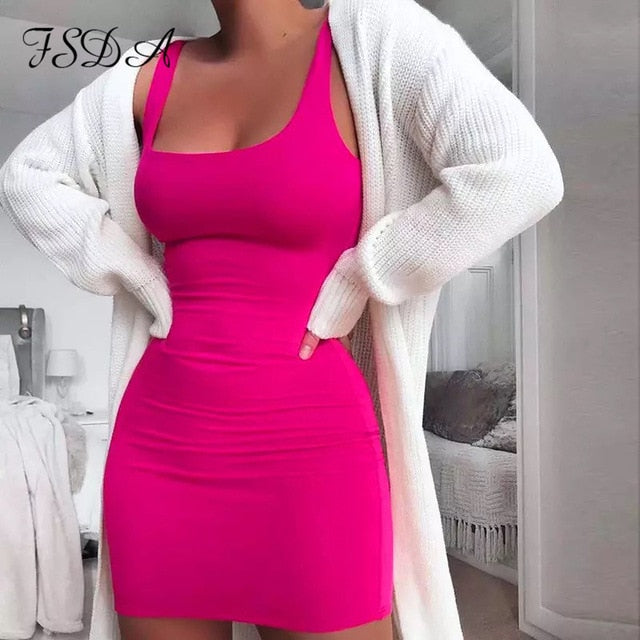 Square Neck Sleeveless Bodycon Mini Dress