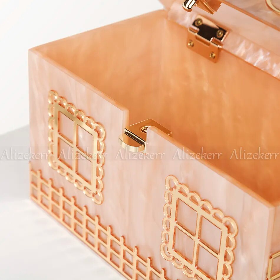 Box Evening Clutch Bags Women Luxury Designer  Acrylic Handle House Shaped Purses And Handbags Wedding Party