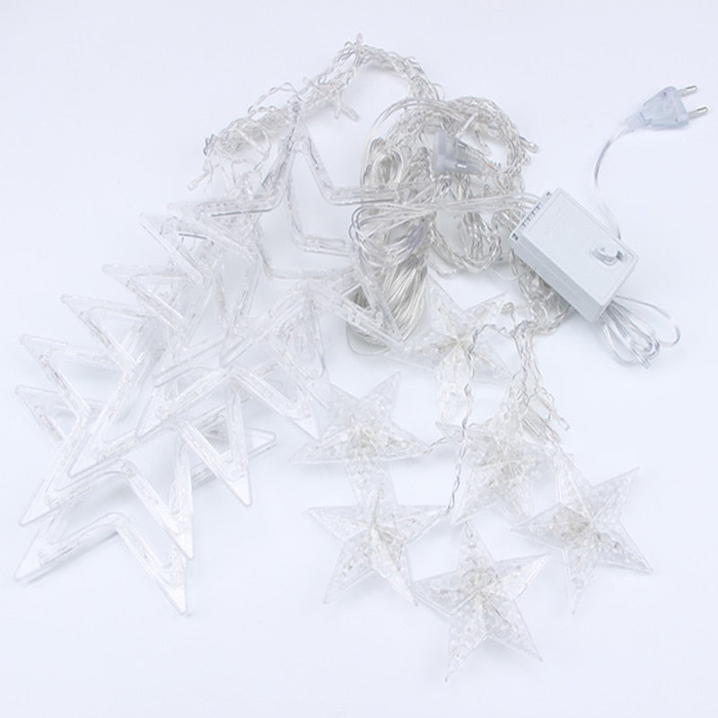 Star Light  Christmas Decoration - Jenaklo  Item Type:Night LightsBody Material:PlasticShape:Snowflake Emitting color: Warm white / Multicolor The length: 3m width(length) The lead wire(the cord): 1.5m The height: 3m LED Qty: 128leds End plug: Yes The modes of the controller: 8 modes The memory function: Yes The wattage: 0.6W 1x Star icicle light 3m Jenaklo #