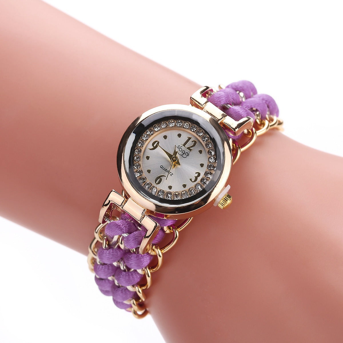 New small dial with diamond inlay Women's woven rope watch Women's creative fashion retractable rope quartz watch