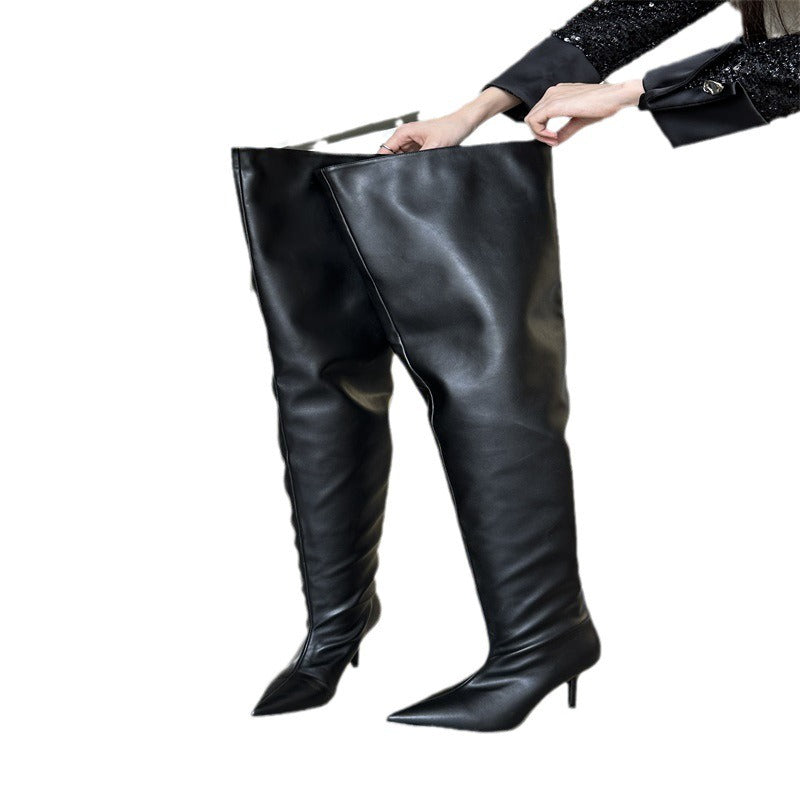 Thigh High Over the Knee Boots Women Autumn Pleated Ladies Nightclub Shoes