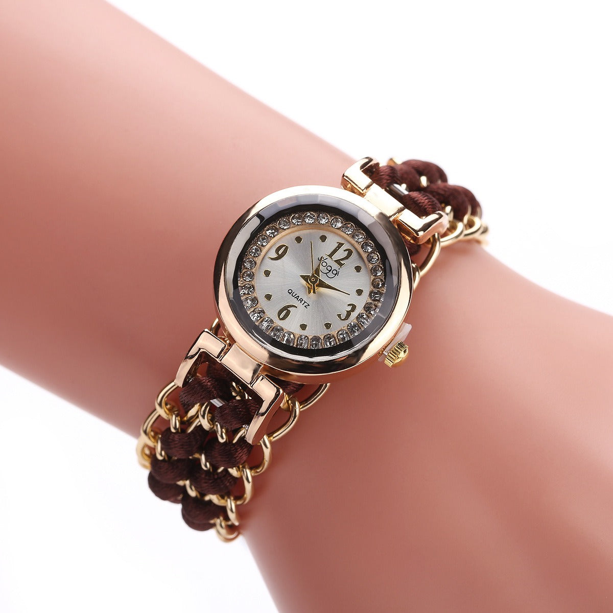 New small dial with diamond inlay Women's woven rope watch Women's creative fashion retractable rope quartz watch