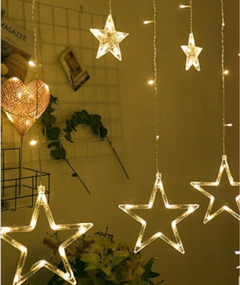 Star Light  Christmas Decoration - Jenaklo  Item Type:Night LightsBody Material:PlasticShape:Snowflake Emitting color: Warm white / Multicolor The length: 3m width(length) The lead wire(the cord): 1.5m The height: 3m LED Qty: 128leds End plug: Yes The modes of the controller: 8 modes The memory function: Yes The wattage: 0.6W 1x Star icicle light 3m Jenaklo #