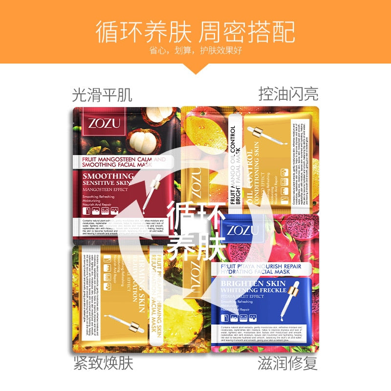 ZOZU Fruit Mask Mangosteen Mango Dragon Fruit Pineapple Sheet Mask Skin Care Korean Facial Mask Anti-Aging Oil-control