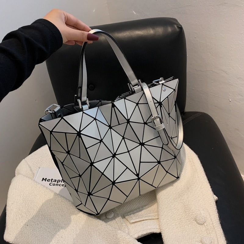 New internet celebrity fashion stitching geometric rhombus handbag texture large capacity shoulder tote bag