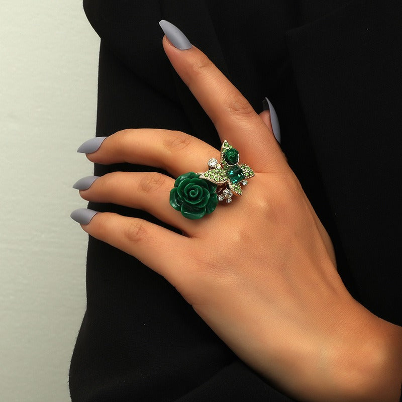 Rose Ring Ethnic Style Butterfly Ring Vintage Bohemian Alloy Popular Handpiece