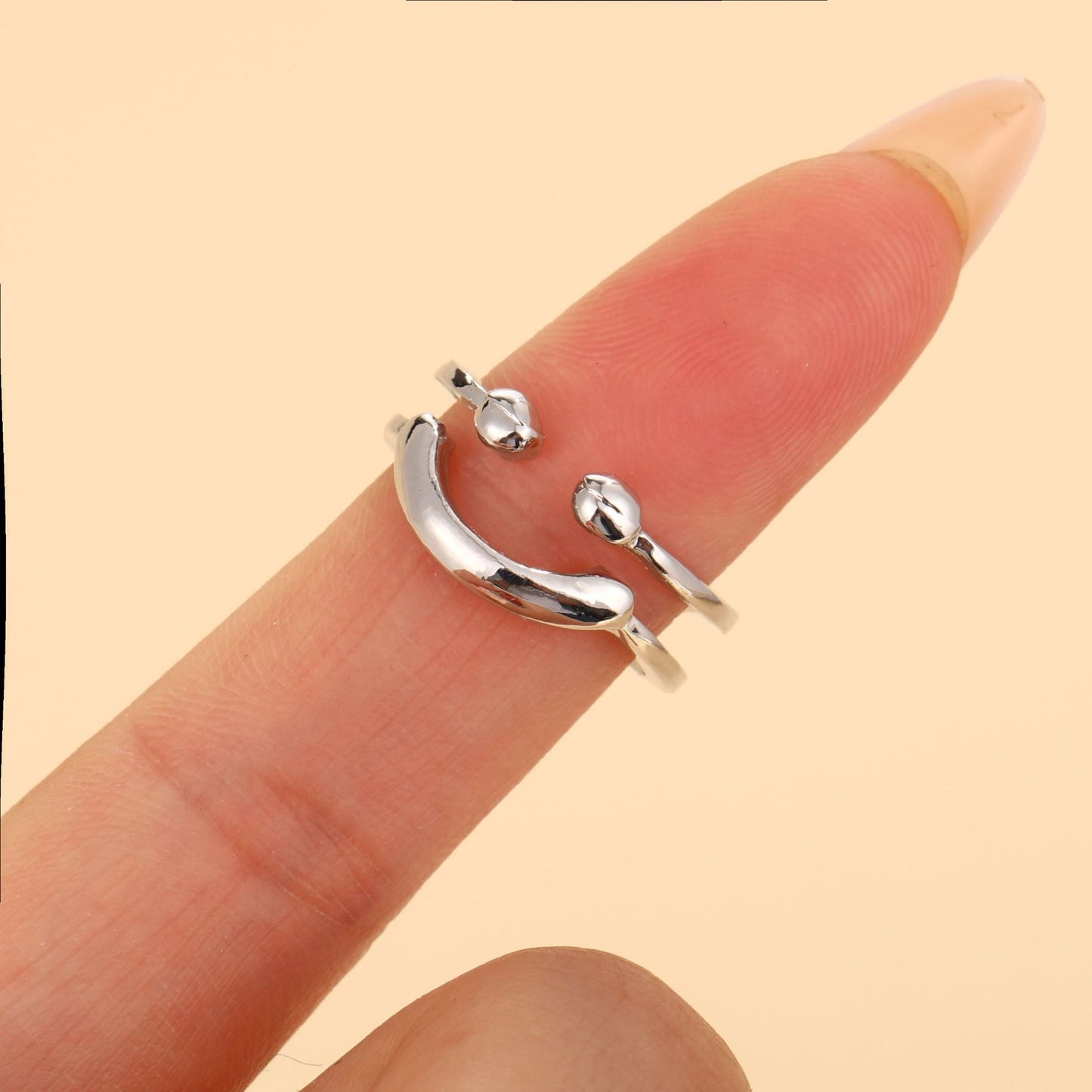 New Ins Style Smiling Face Double Layer Open Ring for Women's Personalized and niche Design Feel Handicraft