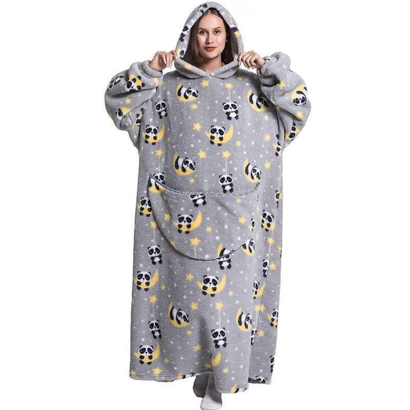 Super Long Flannel Blanket with Sleeves Winter Hoodies Sweatshirt Pullover Fleece Giant Wearable Blanket Hoodie Oversized