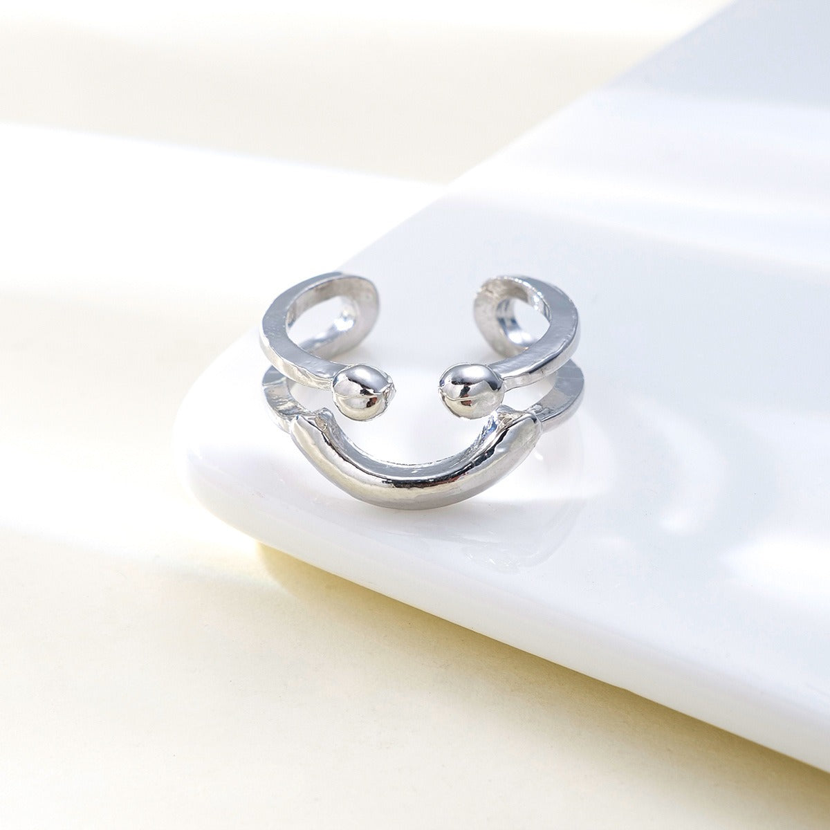 New Ins Style Smiling Face Double Layer Open Ring for Women's Personalized and niche Design Feel Handicraft