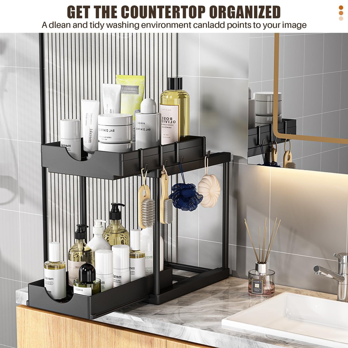 Under Sliding Cabinet Basket Organizer 2 Tier Storage Under Cabinet Bathroom Under Sink Organizers