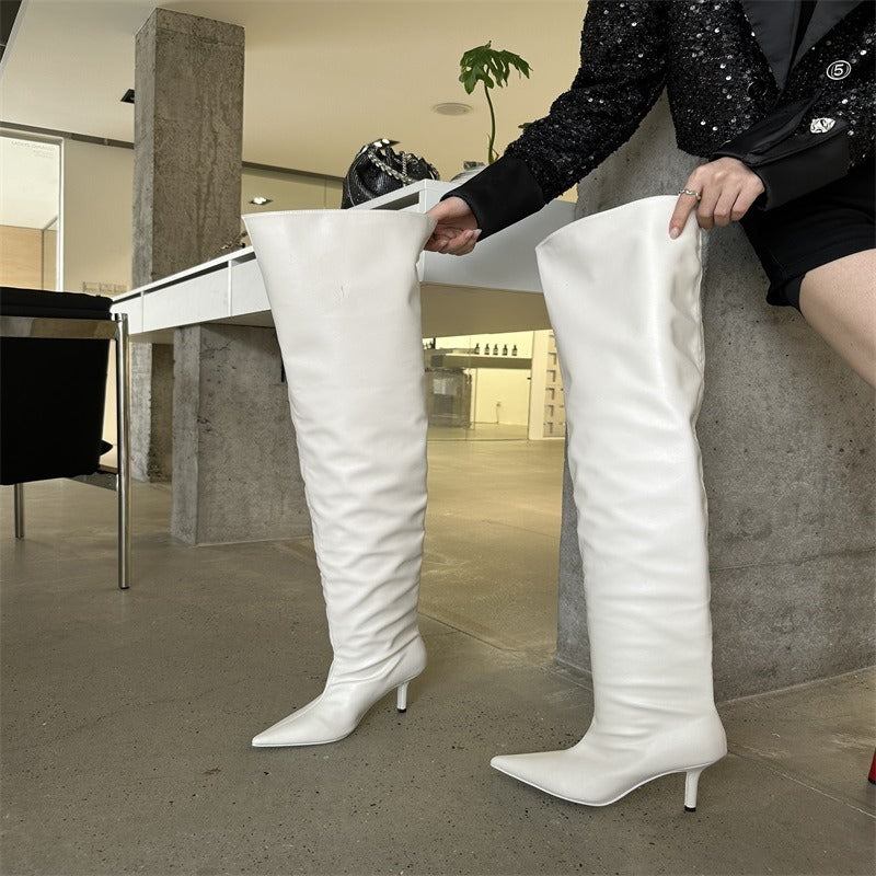 Thigh High Over the Knee Boots Women Autumn Pleated Ladies Nightclub Shoes