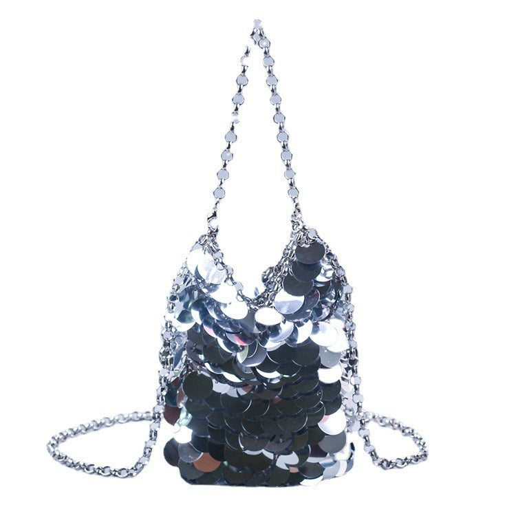 Metal fish scale sequin bag hand woven banquet sequin mobile phone bag crossbody bag for women