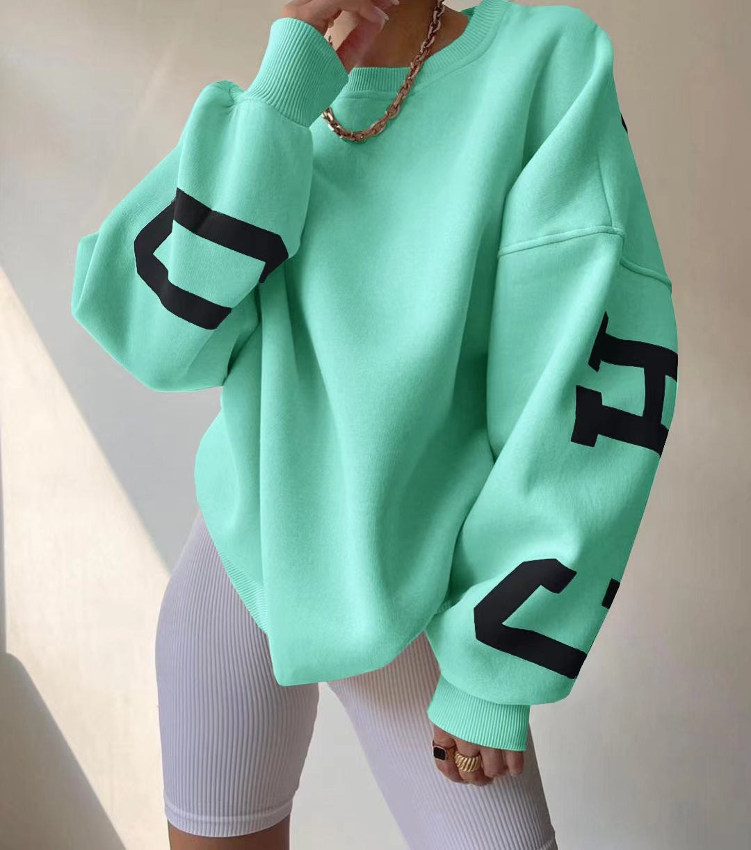 Casual Letters Print Sweatshirt Women Fashion Fleece Long Sleeve Loose Hoodies Y2k Streetwear  Autumn Winter Lady Pullovers