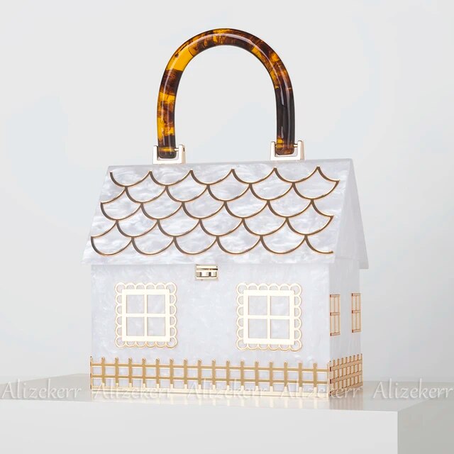 Box Evening Clutch Bags Women Luxury Designer  Acrylic Handle House Shaped Purses And Handbags Wedding Party