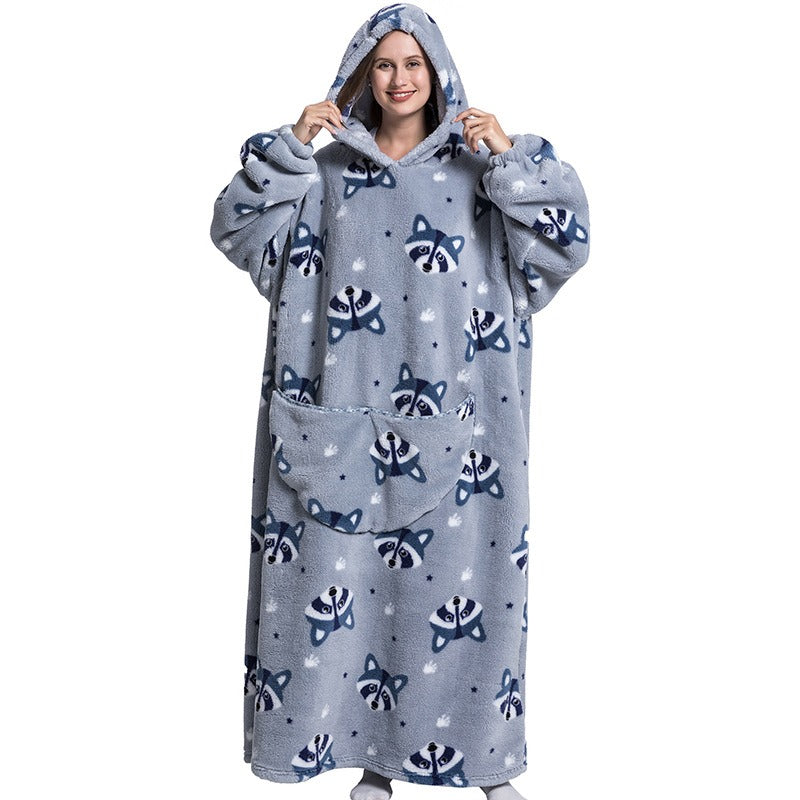 Super Long Flannel Blanket with Sleeves Winter Hoodies Sweatshirt Pullover Fleece Giant Wearable Blanket Hoodie Oversized