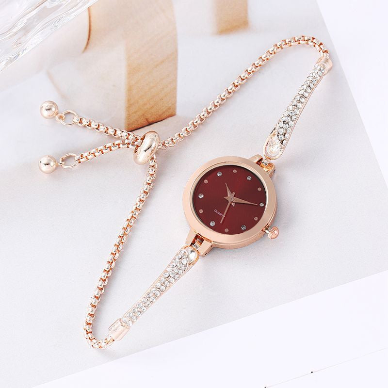 Girls' Watch Fashionable Diamond Inlaid INS. Academic Style Temperament Dial Decoration Lazy Pull Women's Bracelet Watch