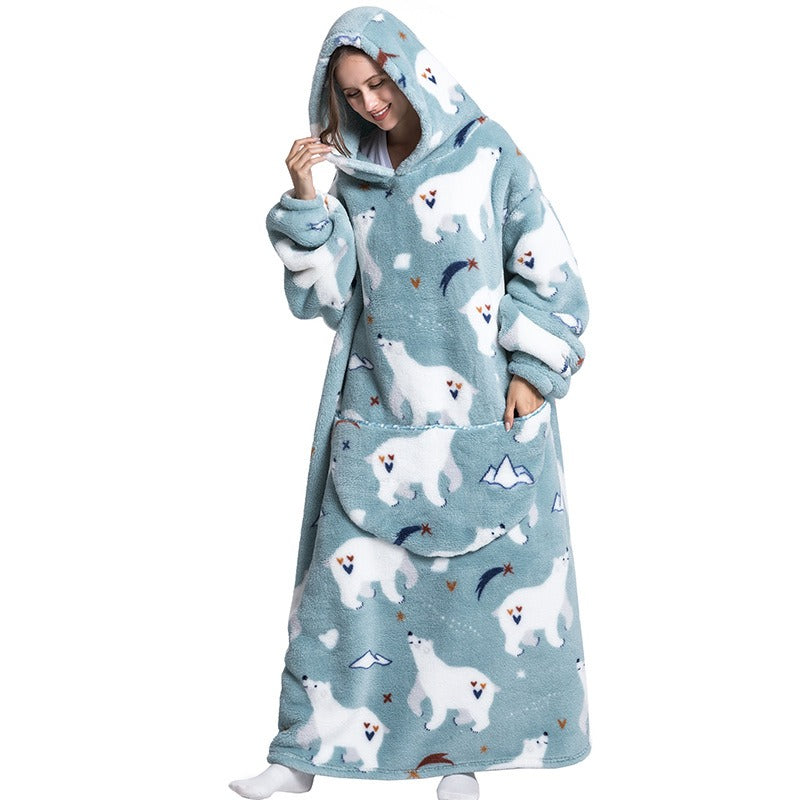 Super Long Flannel Blanket with Sleeves Winter Hoodies Sweatshirt Pullover Fleece Giant Wearable Blanket Hoodie Oversized