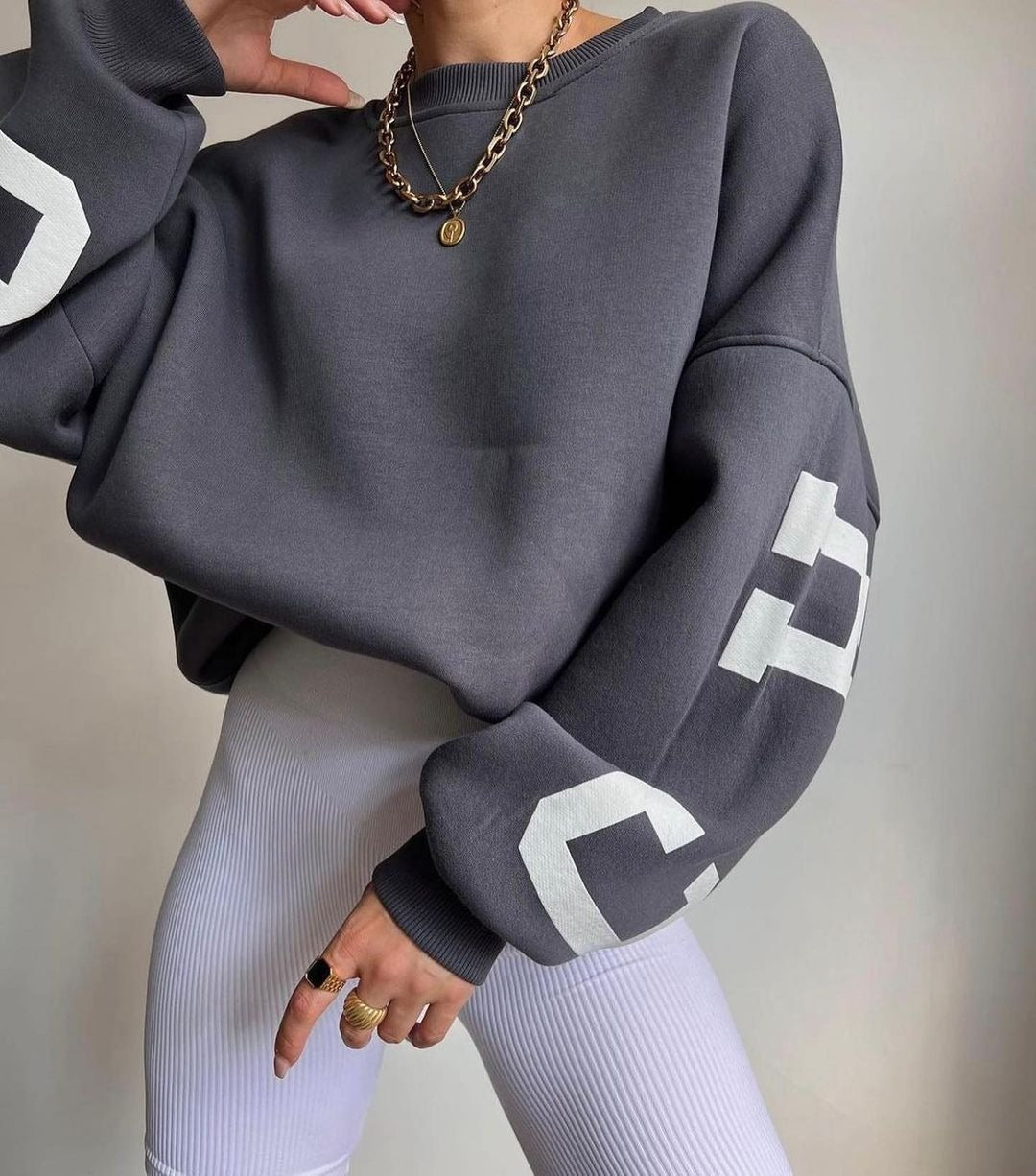 Casual Letters Print Sweatshirt Women Fashion Fleece Long Sleeve Loose Hoodies Y2k Streetwear  Autumn Winter Lady Pullovers