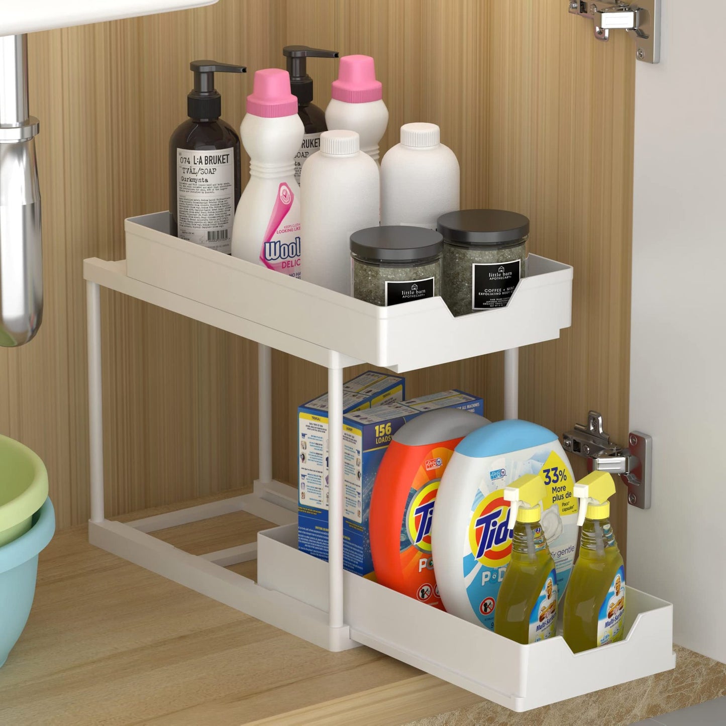 Under Sliding Cabinet Basket Organizer 2 Tier Storage Under Cabinet Bathroom Under Sink Organizers