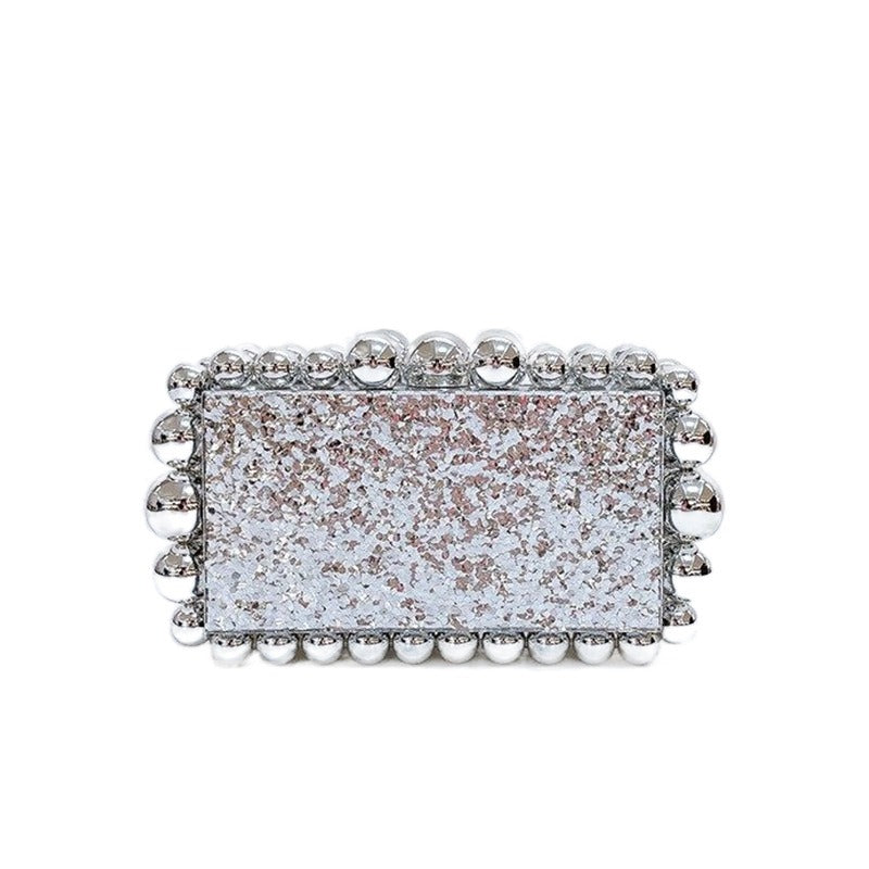 Women Clear Acrylic Box Evening Clutch Bags For Wedding Party Luxury Gold Foil Beads Purses And Handbags