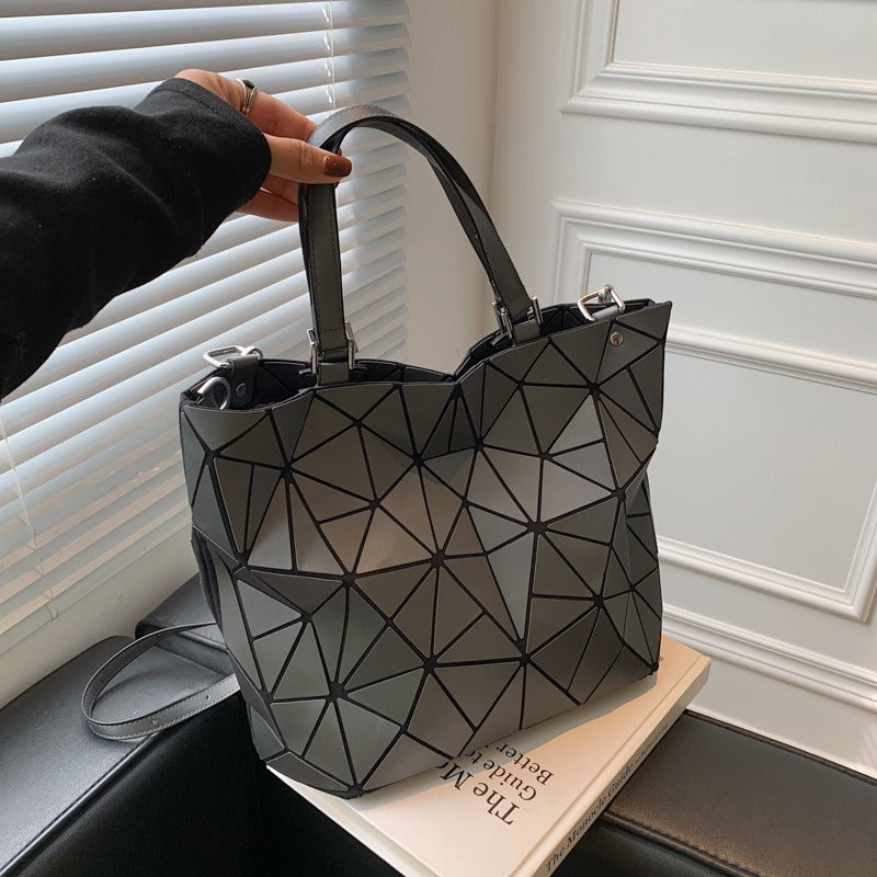 New internet celebrity fashion stitching geometric rhombus handbag texture large capacity shoulder tote bag