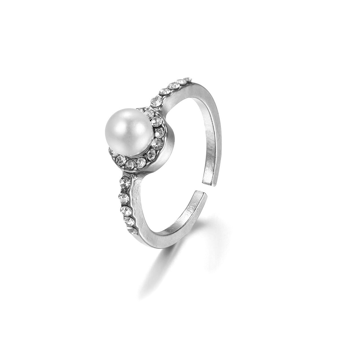 New Cool Style Inlaid Pearl Zircon Open Ring for Female Personality, Small Design, Light Luxury Handpiece