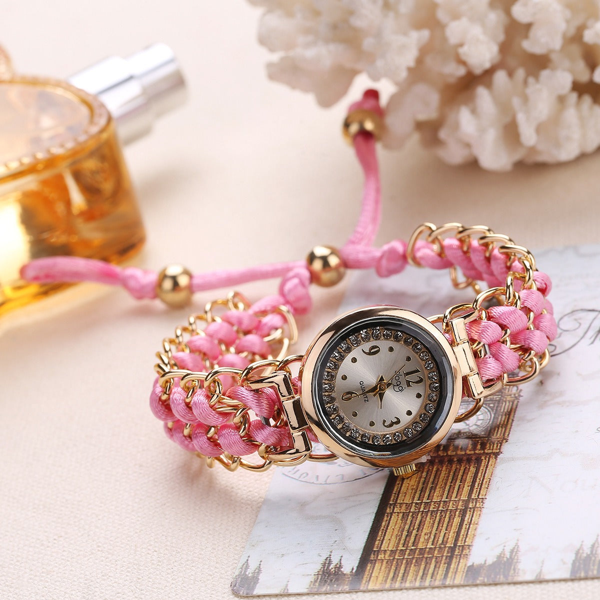 New small dial with diamond inlay Women's woven rope watch Women's creative fashion retractable rope quartz watch