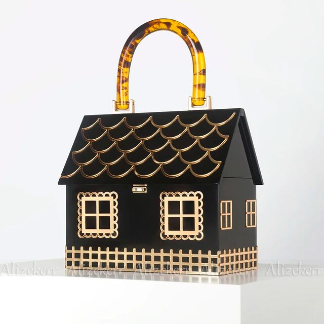 Box Evening Clutch Bags Women Luxury Designer  Acrylic Handle House Shaped Purses And Handbags Wedding Party