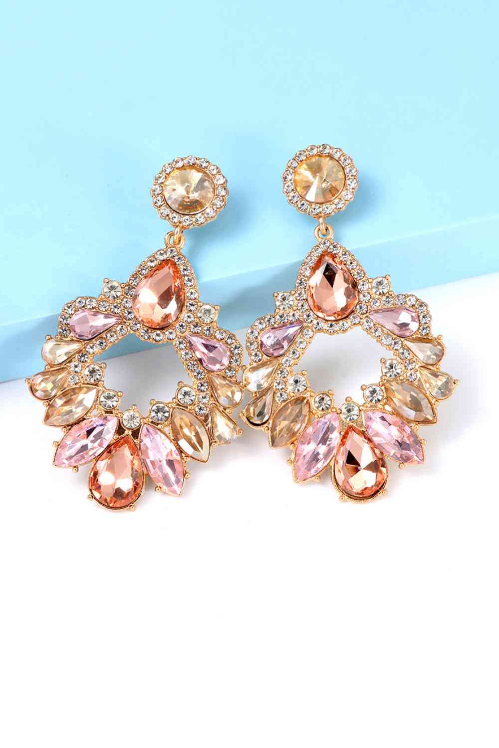 Zinc Alloy Frame Glass Stone Dangle Earrings - Jenaklo  Style: Modern Material: Zinc alloy, Glass stone Care: Avoid wearing during exercise, as sweat will react with the jewelry to produce silver chloride and copper sulfide, which causes the jewelry to deteriorate and corrode over time. Imported Product measurements: 3*1.6 in Jenaklo #