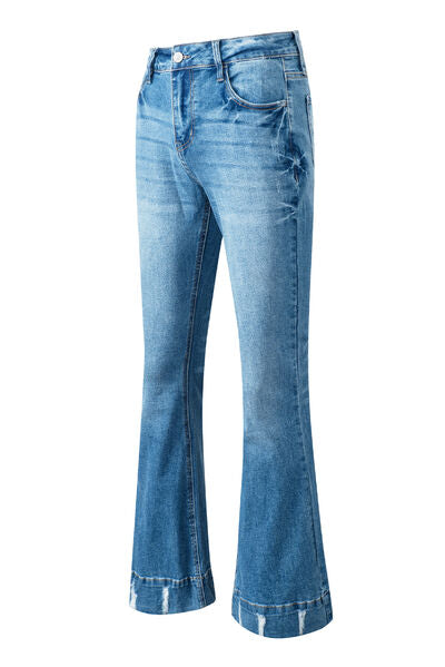 Cat's Whisker Bootcut Jeans with Pockets - Jenaklo  Introducing our Cat's Whisker Bootcut Jeans with Pockets. These jeans feature a classic bootcut design with stylish cat's whisker details and functional pockets. Made with high-quality denim, they provide both comfort and style. Elevate your wardrobe with these versatile jeans. Jenaklo #