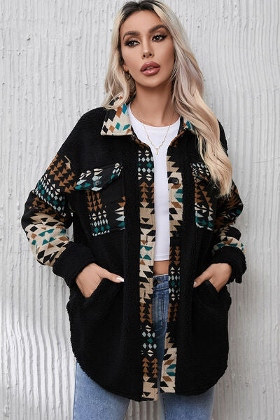 Geometric Button Up Slit Jacket with Pockets